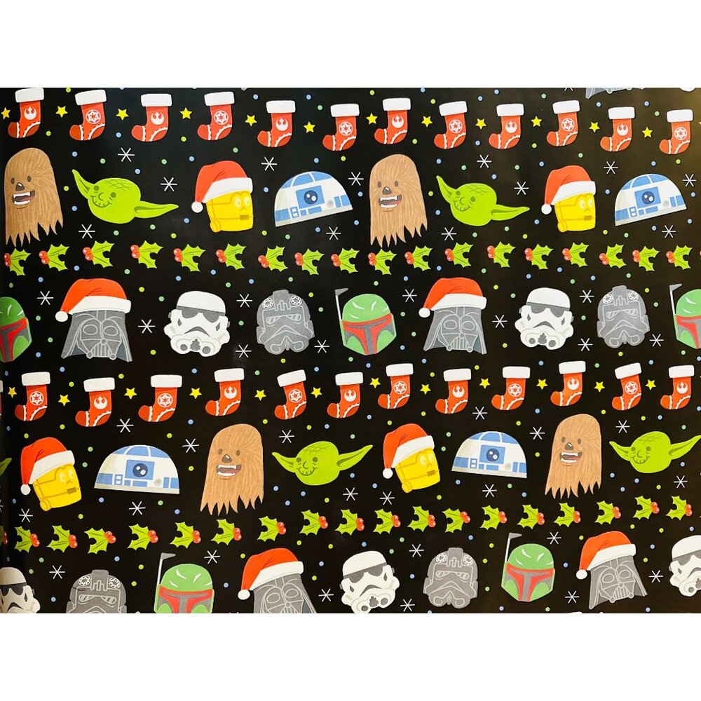 Hallmark Wrapping Paper Christmas Star Wars Faces Black 70 sq ft Jumbo Roll